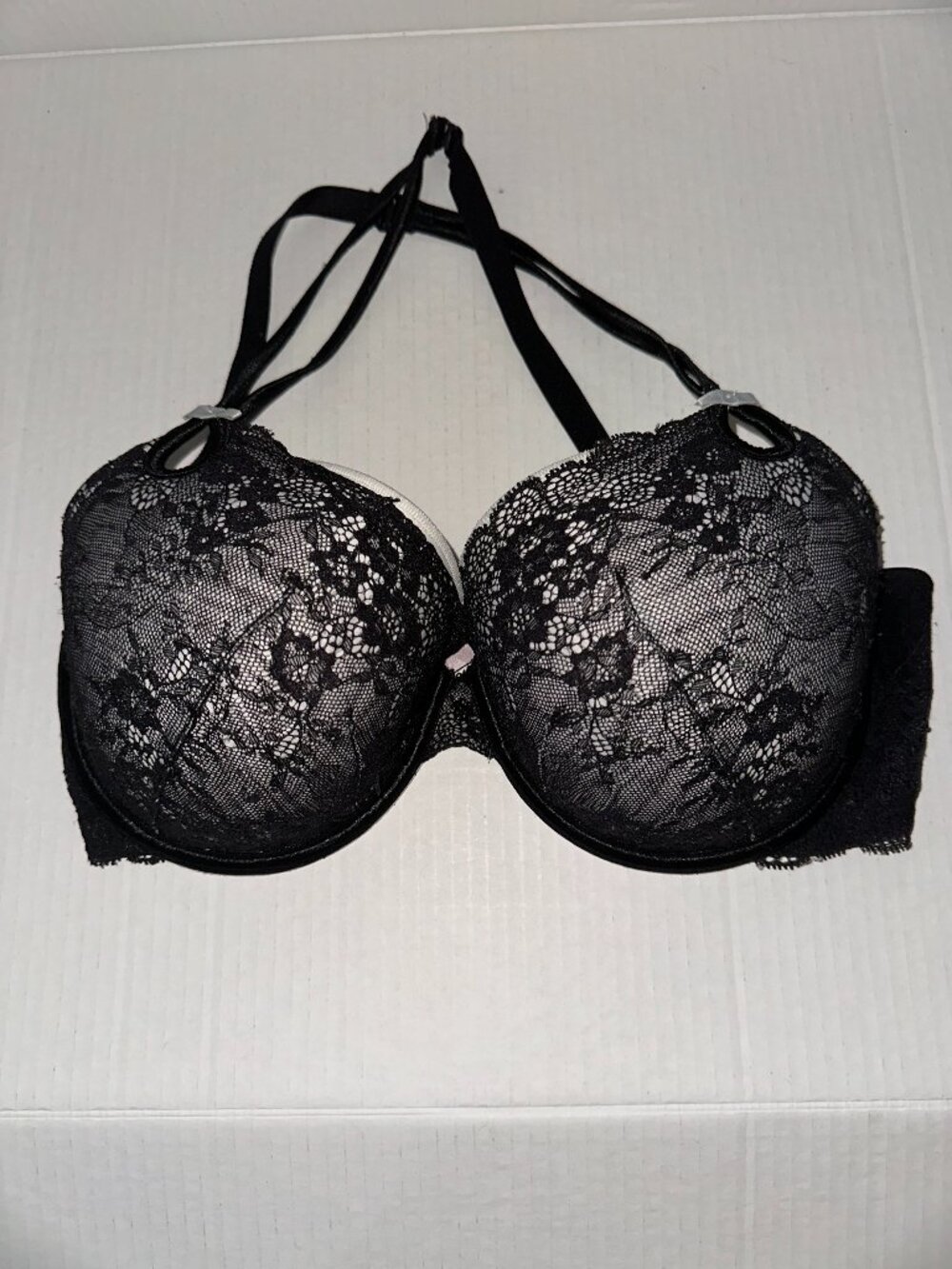 Victoria’s Secret Sexy Little Things Bra 38D Black Lace Strappy Padded Push Up